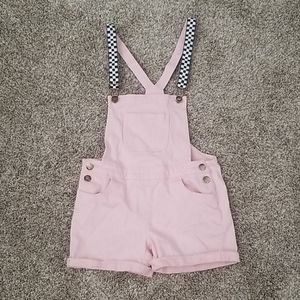 Pink Checkered Kids Overall Shorts